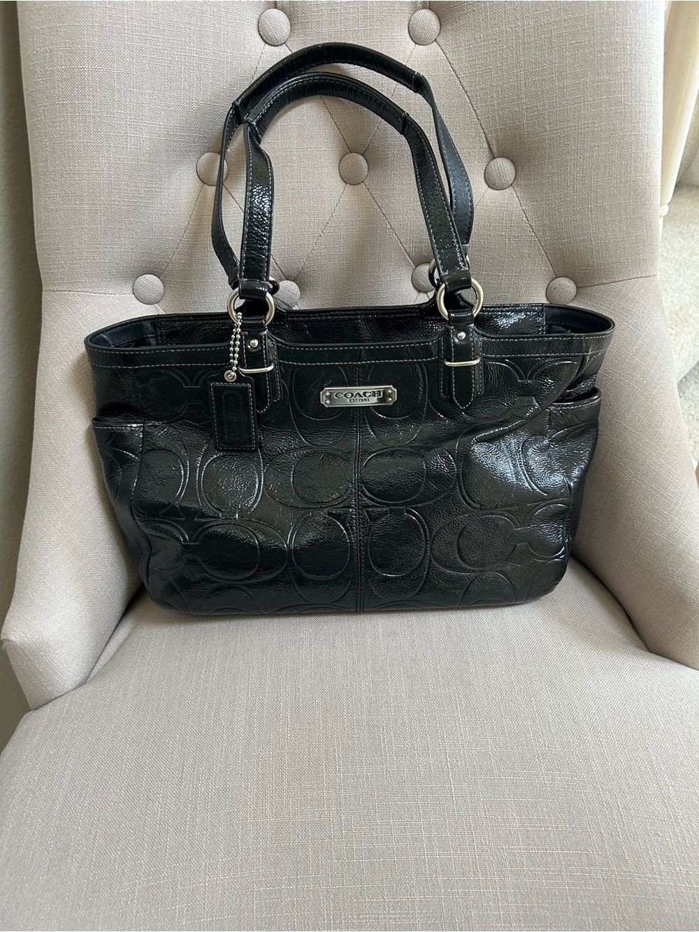Coach Black Patent Signature Embossed Shoulder Bag